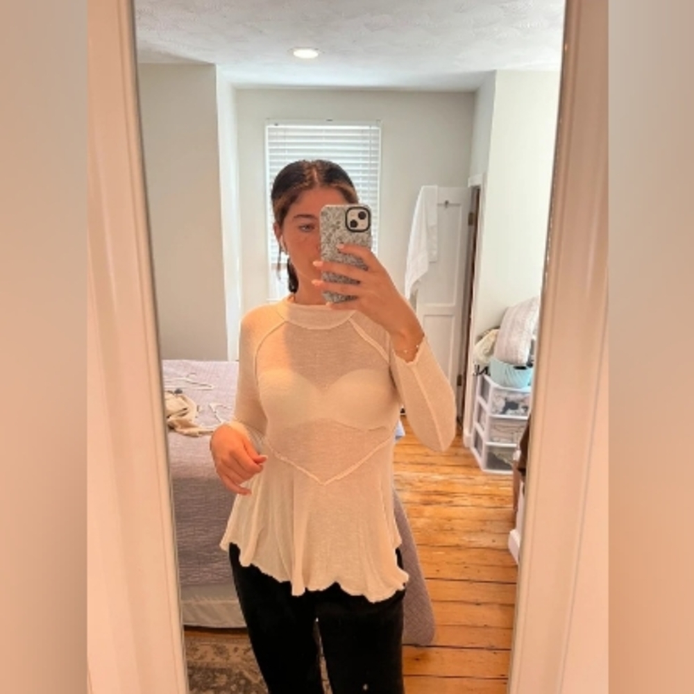 Minnie Rose Cream Sheer Women's Blouse